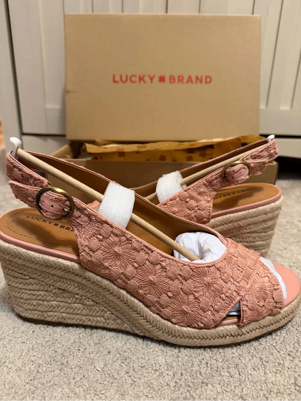 Lucky Brand Peach Lace Espadrille Wedge Sandals